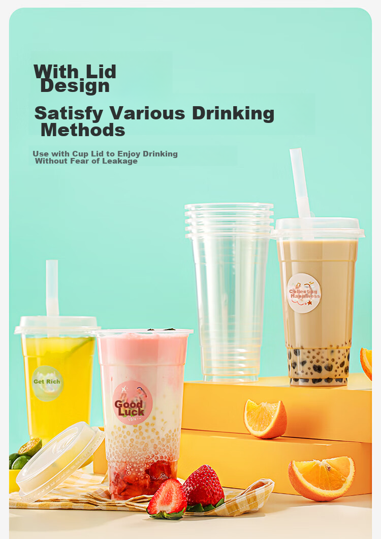 MARYYA Disposable Milk Tea And Coffee Cups, 500ml*20 Sets, Beverage Cups with Lids, Transparent Self-Made Cold Drink And Juice Cups 8