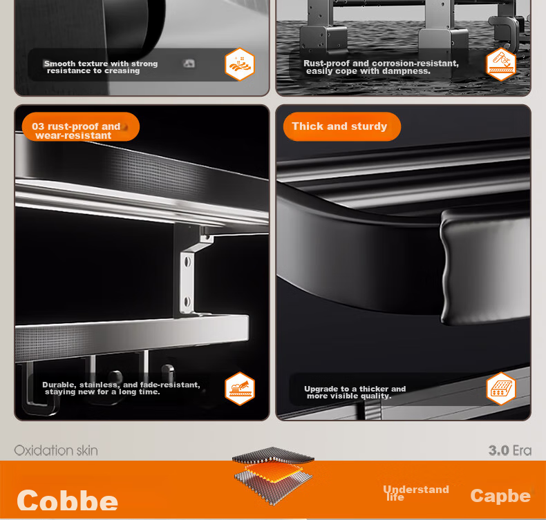 Cobbe Space Aluminum Bathroom Towel Rack No-Drill Towel Holder Bathroom Storage Shelf Towel Bar Bathroom Accessories Set 16