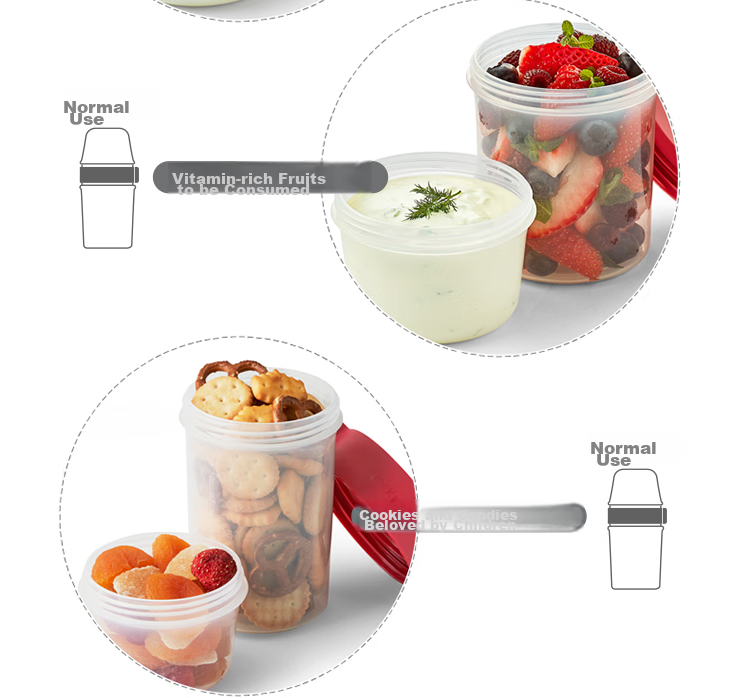 LOCK&LOCK Children's Snack Storage Container, Double-Layer Multi-Purpose Plastic Sealed Lunch Box, Compartmentalized Fruit Refrigerator Storage Box, 2-Piece Set 14