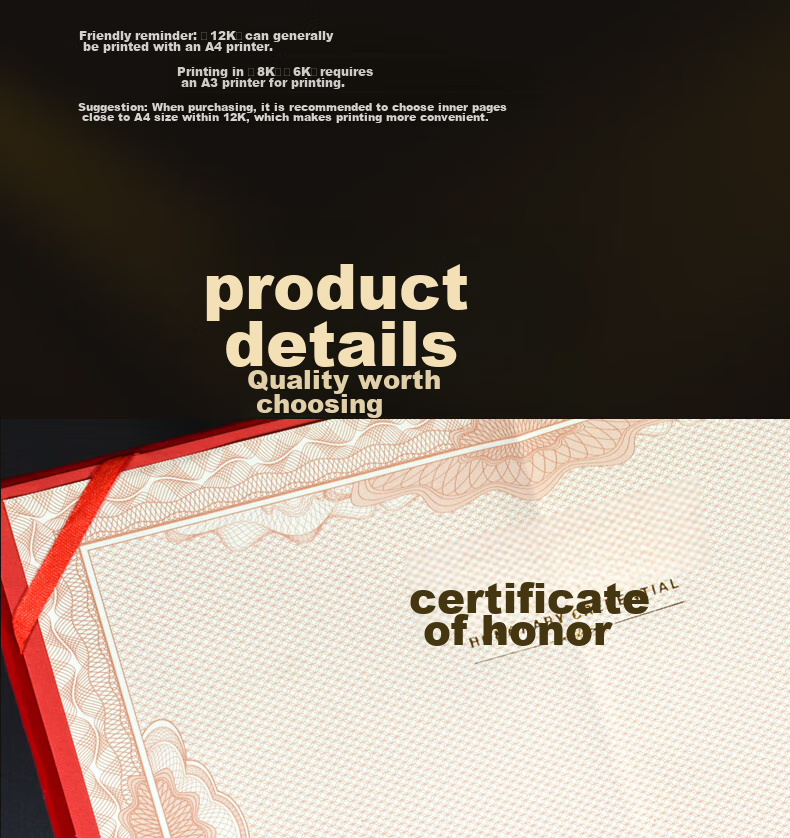 LISON 12K Certificate Inner Pages, 20 Sheets, Award Certificate Inner Pages, School And Company Commendation Certificates, Printable A4 Paper Inner Pages, Excluding Cover, 5903 3