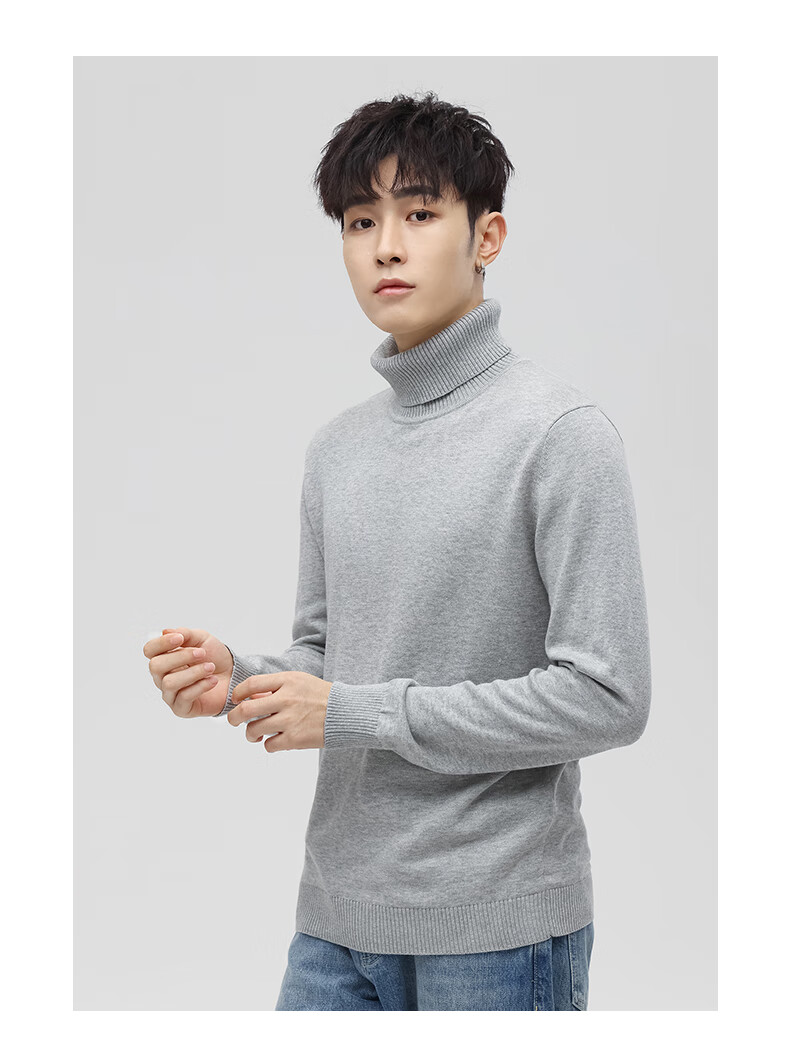 Jeanswest Men's Autumn Winter Fleece Lined Thickened Casual Turtleneck Warm Base Layer Simple Knit Sweater 8