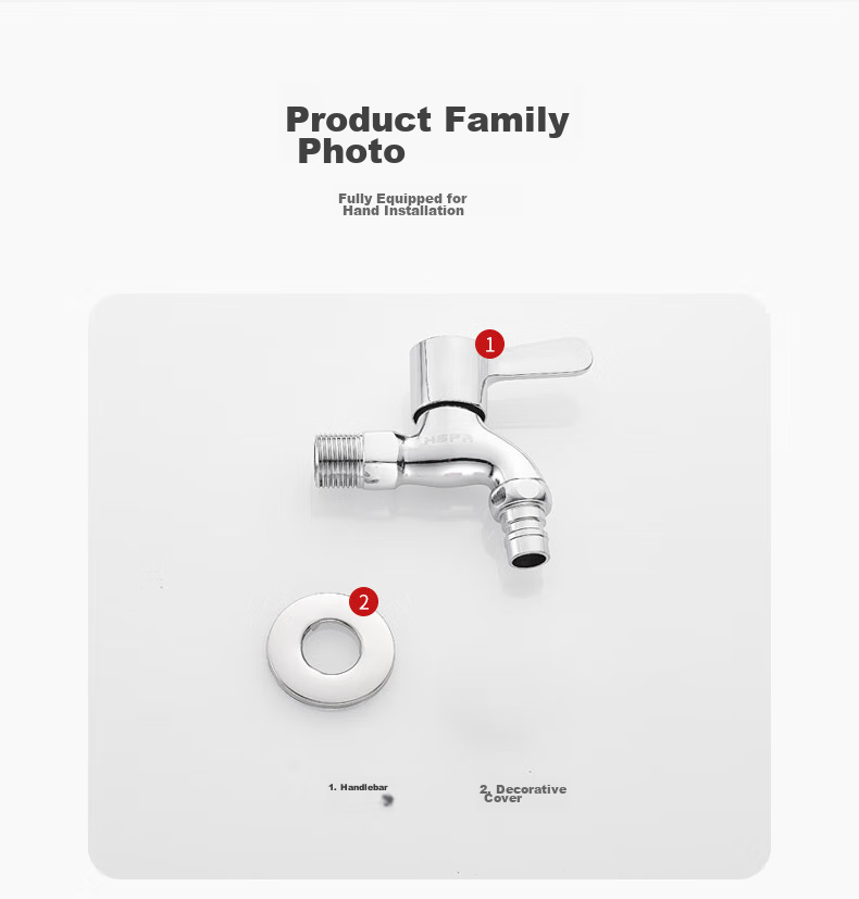 HSPA Washing Machine Faucet, One Inlet Two Outlets, Copper Material Double-Head Faucet, Single Cold Quick-Open 4-Point Spout, Universal 5112 17