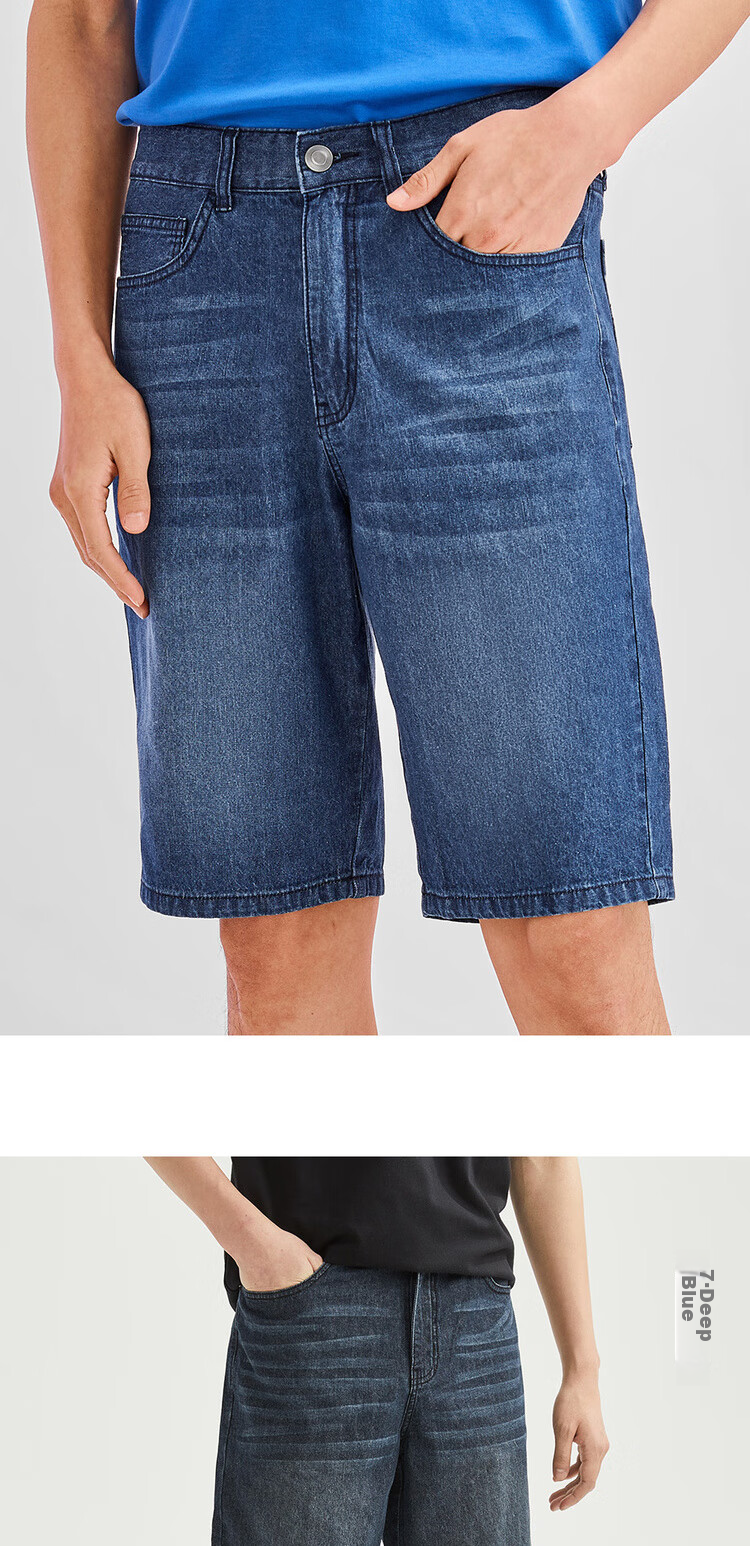 Giordano Men's Denim Shorts, Summer Lightweight Pure Cotton, Whisker Trend, Mid-Rise Straight-Leg Five-Point Shorts for Men, 13103211 13