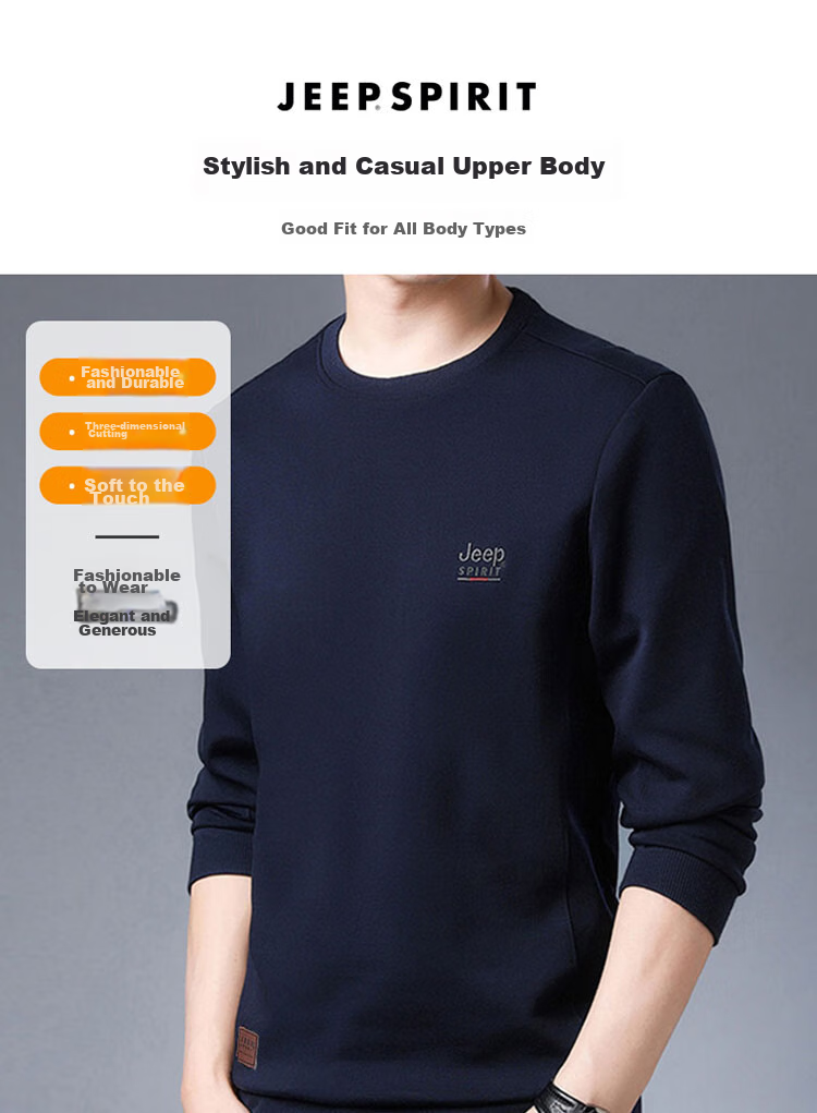 JEEP SPIRIT Men's Sweatshirt, Autumn And Winter Long-Sleeve T-Shirt, Men's Casual Outerwear, Black, Size M 2
