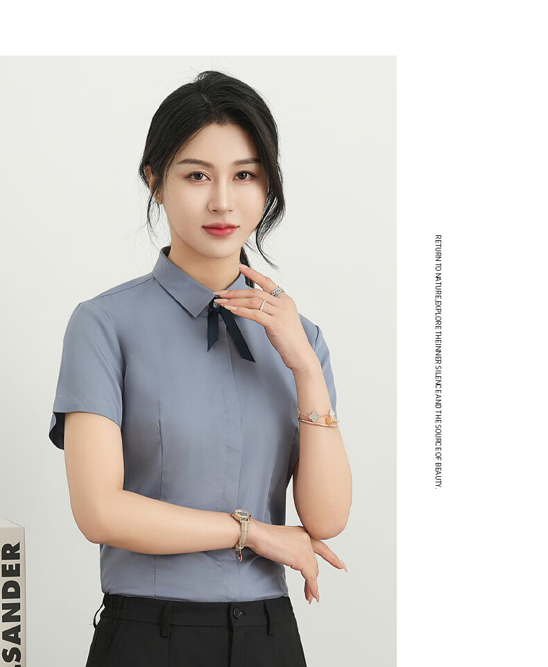 ROMON Cotton Short-Sleeve Shirt for Women, Business Casual Professional Formal Wear, Slim Fit Work Uniform Commuter White Blouse Women's Clothing 14