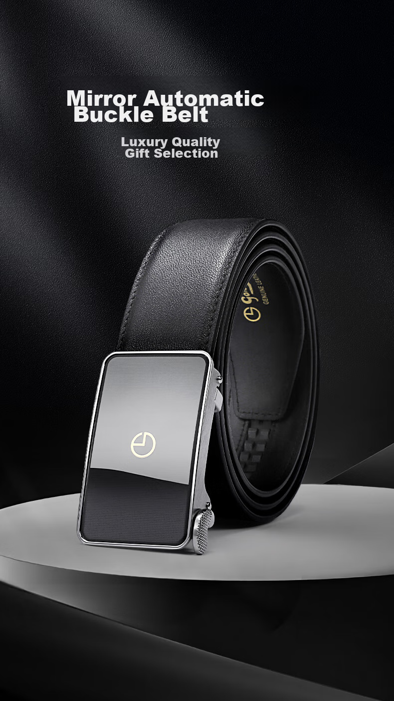Goldlion Stainless Steel Gift Box First Layer Cowhide Genuine Leather Business Automatic Buckle Gold Logo Belt Black 115 1