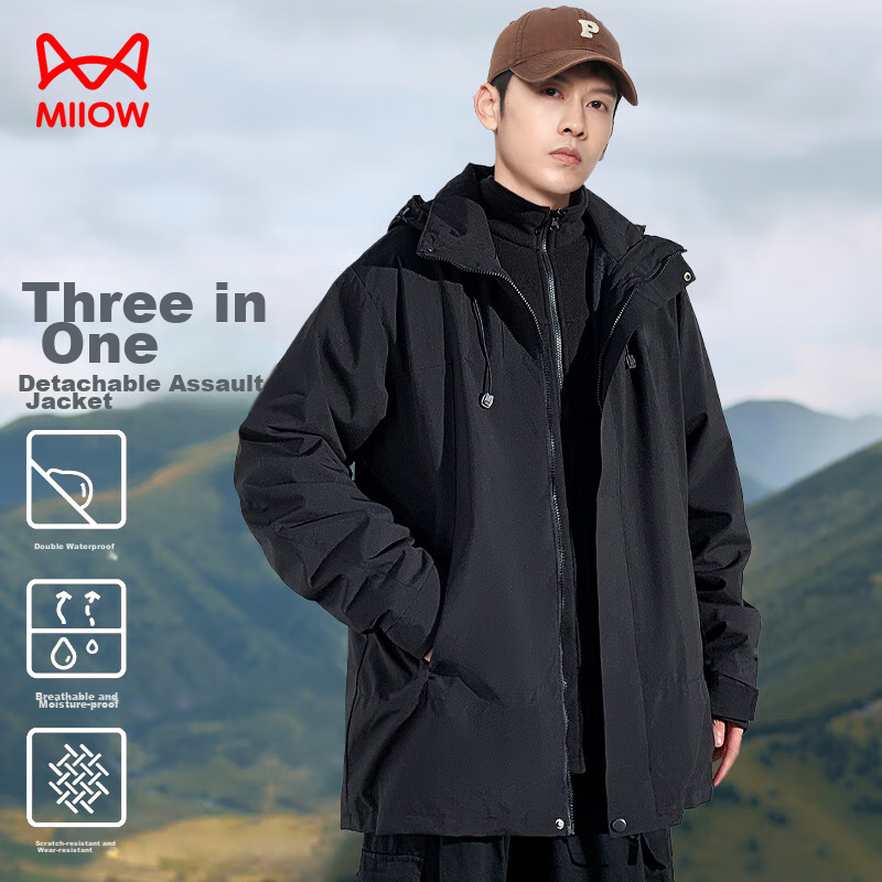 MiiOW Men's And Women's Three-In Thickened Jacket with Fleece Inner Layer, Couple Style, Waterproof Outdoor Hiking Mountaineering Coat for Me