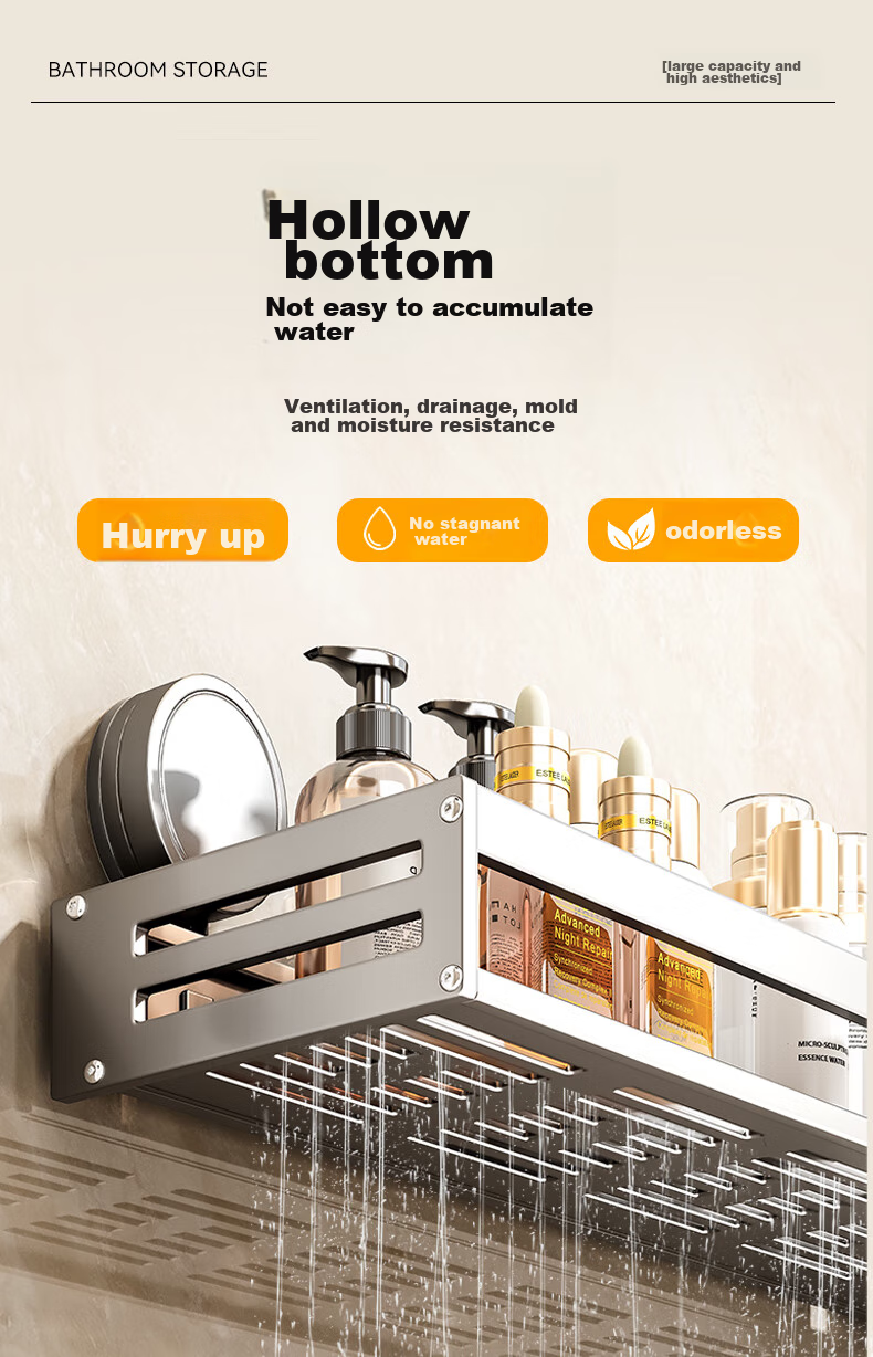 Baihan Bathroom Suction Cup Storage Rack, Wall-Mounted Toilet Towel Holder without Drilling, Washroom Vanity Organizer Shelf 14