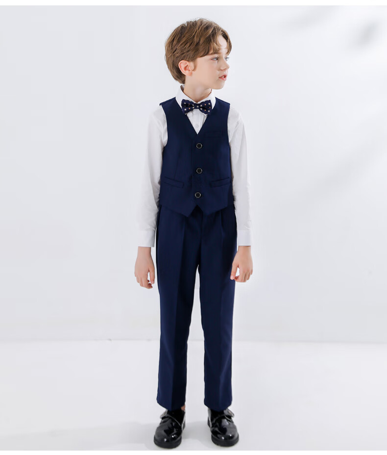 Yinuofang Children's Navy Blue Vest Suit Set Boys Performance Suit Navy Blue Vest Set 140CM 2