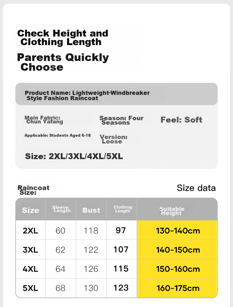 Moremerry Children's Raincoat for Boys And Girls, Elementary And Middle School Students, Large Backpack Space, Full-Body Waterproof Raincoat, Navy Blue, 3XL 18
