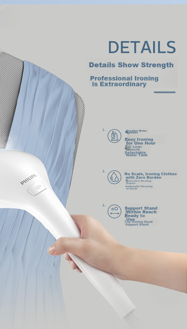 PHILIPS Upright Garment Steamer with Pressure Boost, Steam Iron for Home Use, Multi-Function, Sterilizing And Mite-Removing, Dual Rod with Ironing Board, GC625/28 9