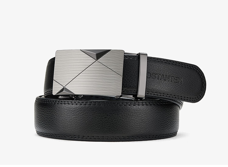 BOSTANTEN Men's Leather Belt with Automatic Buckle, Cowhide Waistband, Trendy Formal Pants Belt, Black, Birthday Gift 11