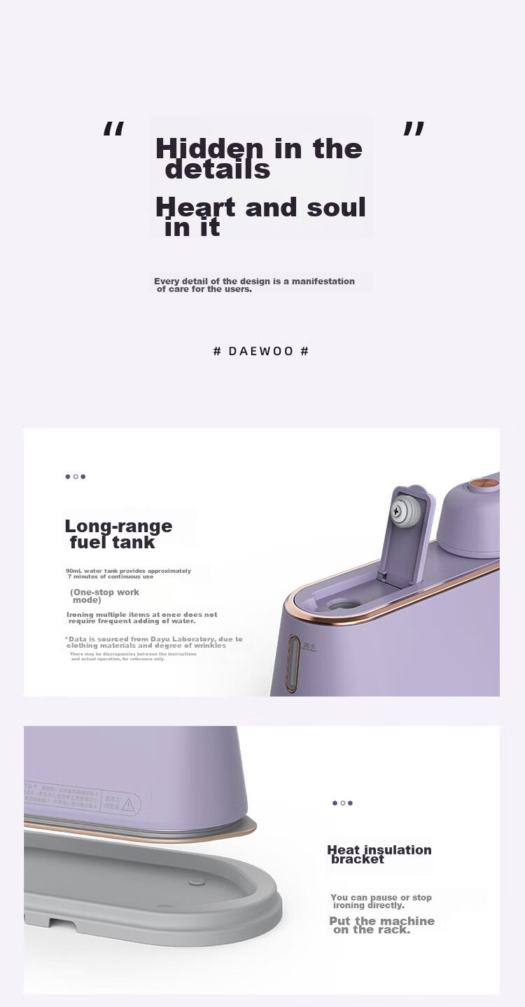 DAEWOO [Travel Portable] Handheld Garment Steamer, Home Use Steam Iron, Travel Compact Sterilizing And Mite-Removing Dry And Wet Dual-Use Ironing Board HI-029 26