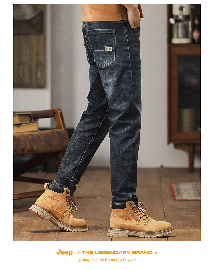 JEEP Men's Jeans, Spring And Autumn Straight-Leg Loose Casual Pants, Versatile Long Trousers for Men, Blue, Size 30 6