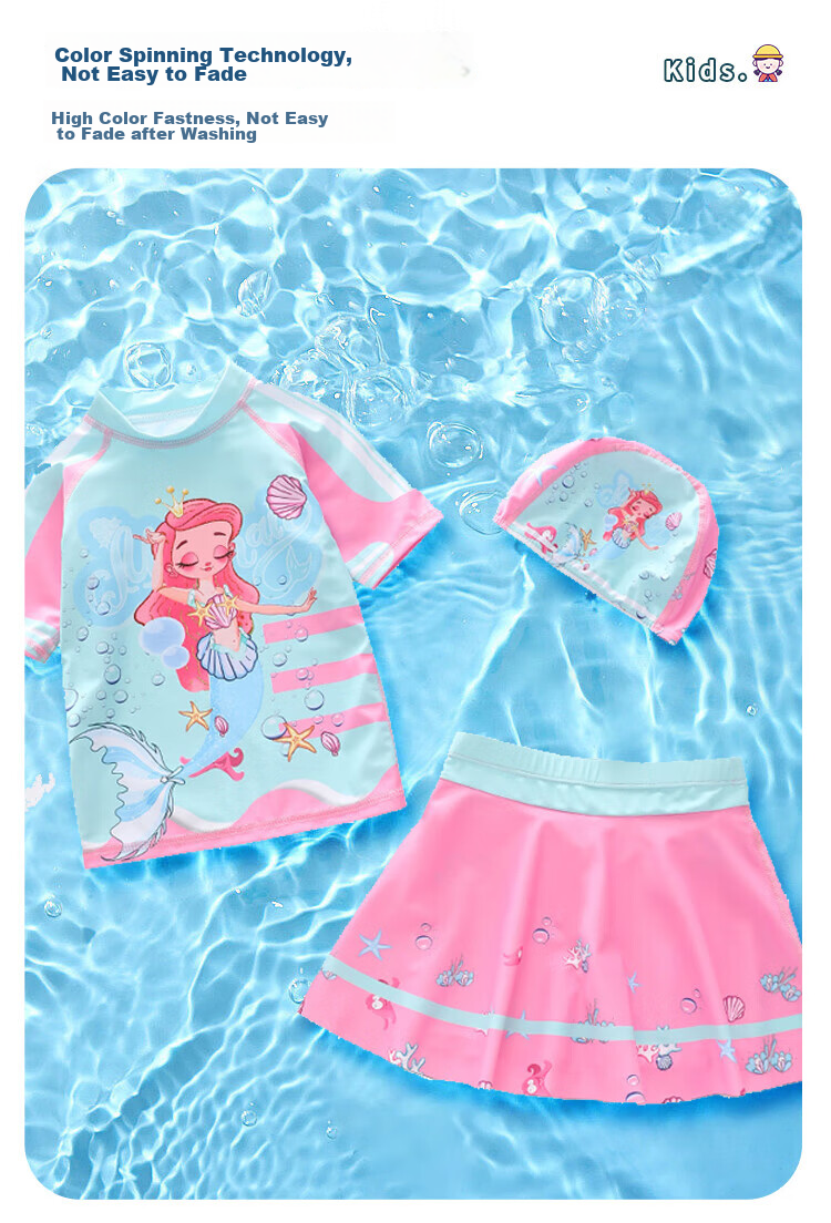 Yuke Children's Swimsuit for Girls, Two-Piece Skirted Swimwear with Boyshorts for Small to Big Kids, Cartoon Sports Girls' Swimwear 5