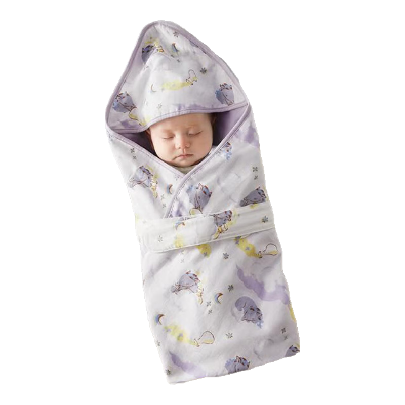 Babycare Newborn All-Cotton Swaddle Blanket for Soothing And Temperature Regulation, Maternity Ward Newborn Wrap, 4-Layer Moriya Light Gray Purple, 90*90