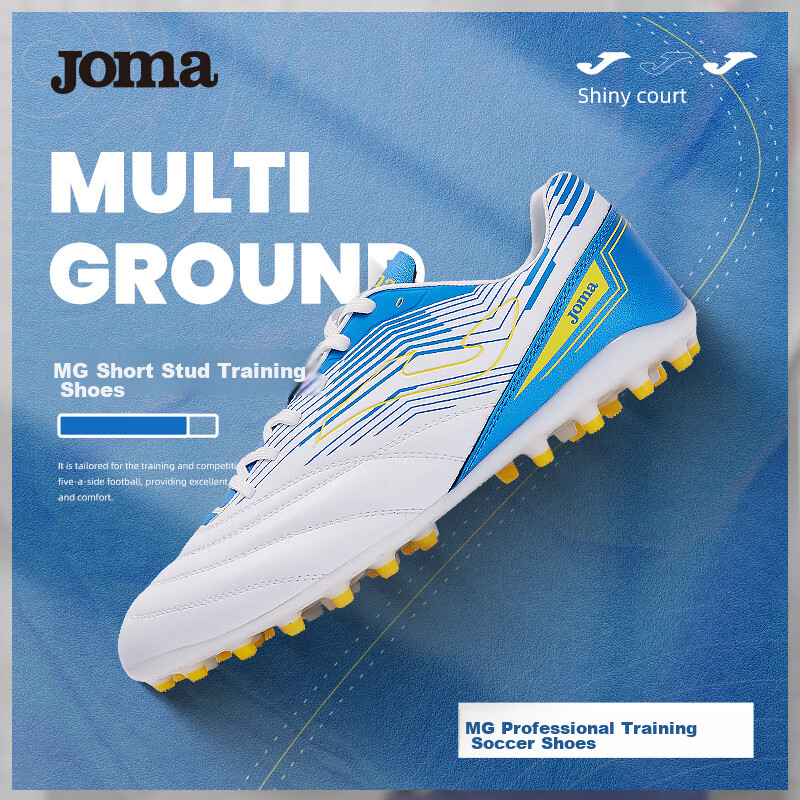 JOMA Adult Soccer Shoes for Men And Youth Students, MG Short Studs Breathable Professional Football Training Shoes, White And Blue, Size 39