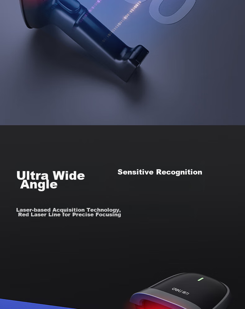 Deli Barcode Scanner, Wireless Barcode Scanning Gun, Pharmaceutical Traceability Logistics Express Delivery Medical Insurance Scanning Product Inventory Spare Parts Warehouse Barcode Scanning QR Code 14881S Black 11