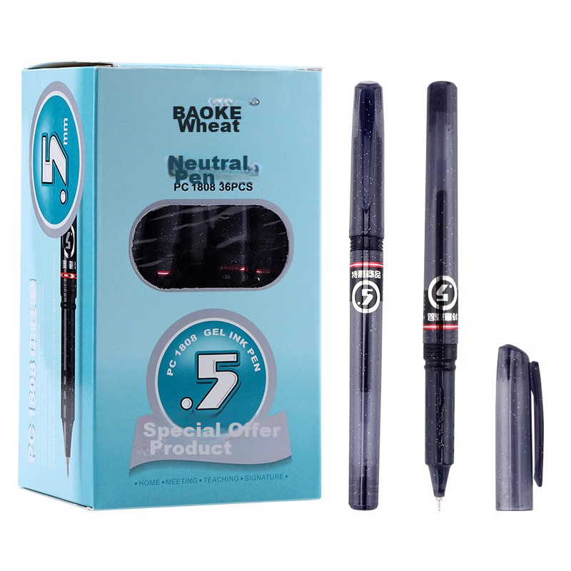 BAOKE PC1808 Gel Pen Full Needle Tube 0.5mm Student Pen Stationery Office Signing Pen Black 36 Pcs/box