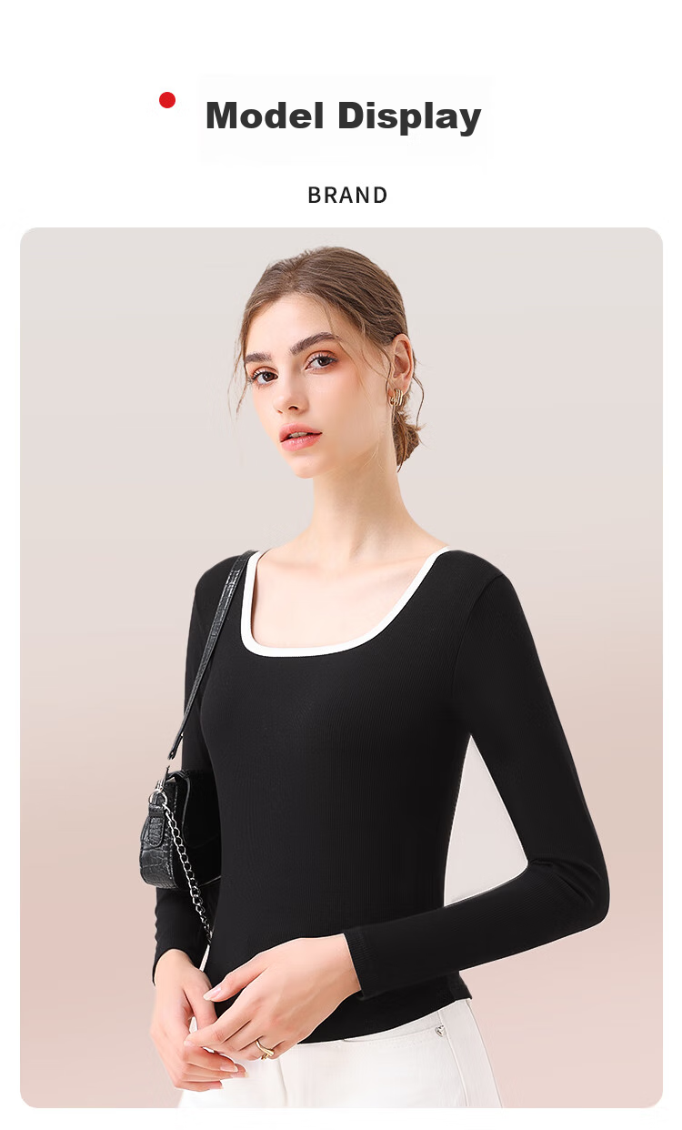 MiiOW Women's T-Shirt, U-Neck Design, Contrasting Colors, French Style, Striped Pattern, New 2026 Model, Slim-Fit Base Layer Top for Wome 16