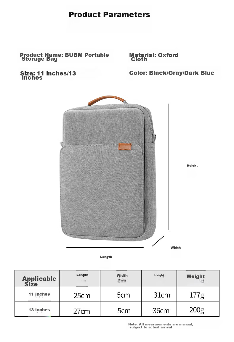 Biyoumei IPad Storage Case, Tablet Pro Inner Case, Air5 Diagonal Crossbody Bag, 13-Inch Laptop Bag 12