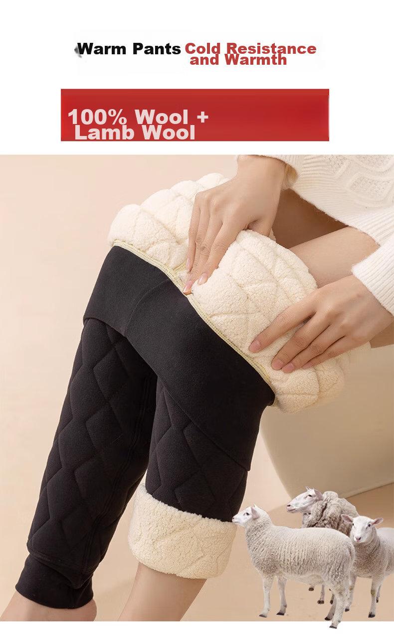 LangSha Women's Thermal Pants, 100% Wool, Autumn And Winter Fleece-Lined Thick Cotton Pants, Extra Thick Lambswool Autumn Pants, Plus Size Base Layer Pants 1