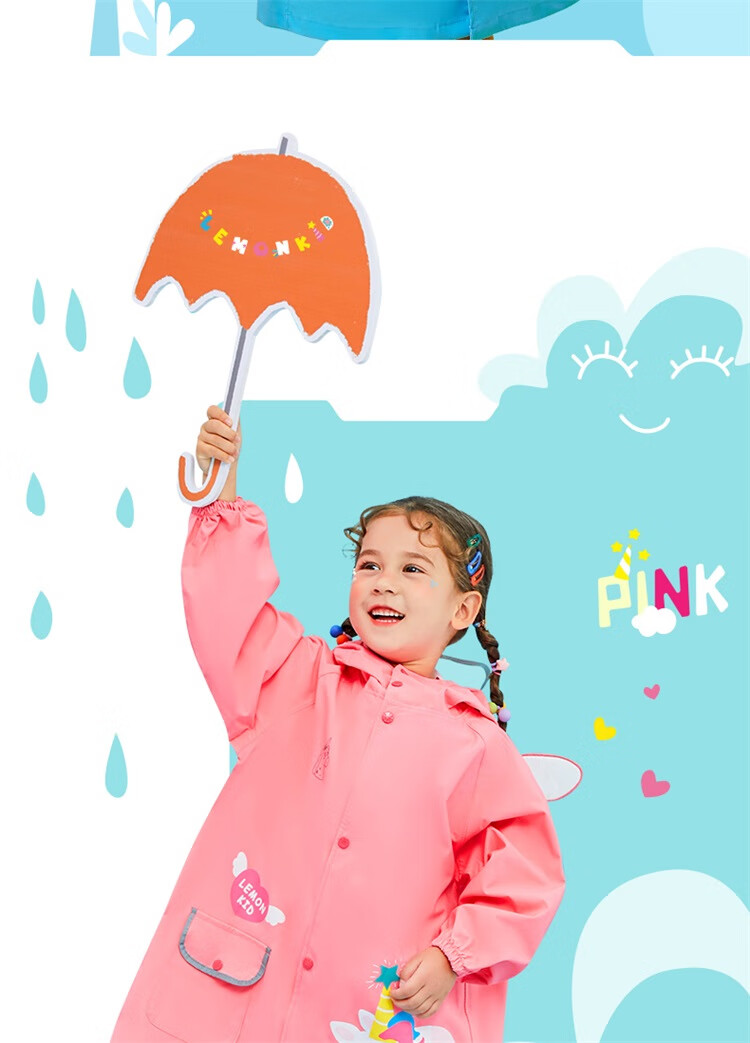 Lemonkid Children's Raincoat for Boys And Girls, Baby Rain Poncho, Elementary School Student Rain Gear, Tiana Rainbow Star Rabbit One-Piece, XL 16