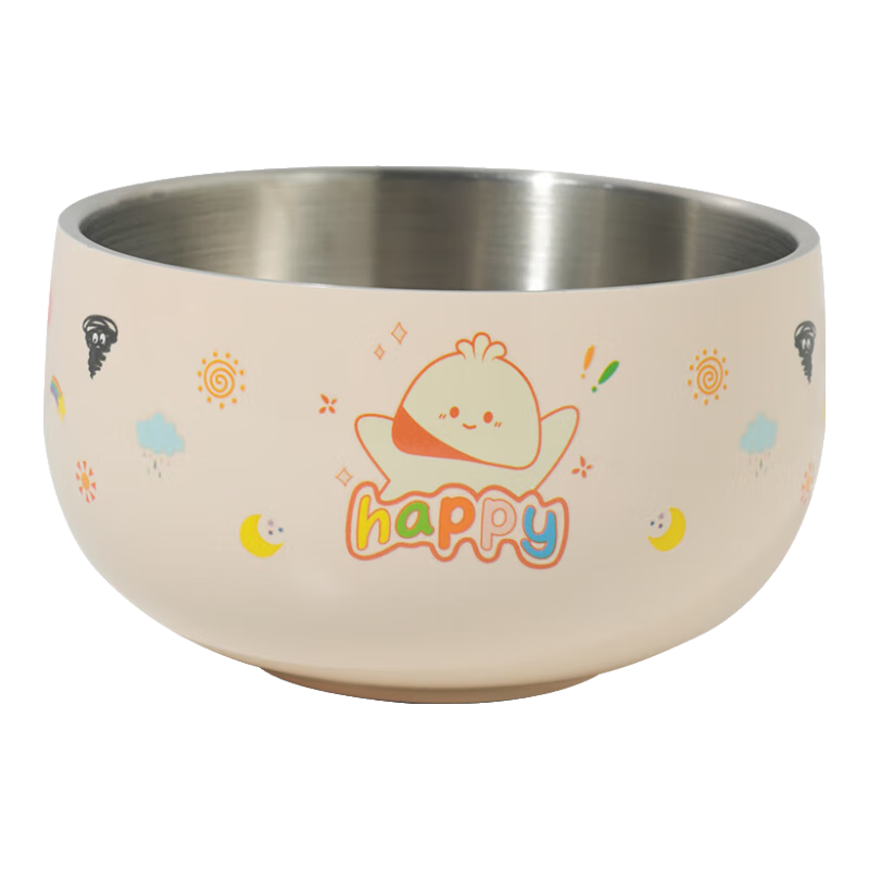 CORN Cartoon 316 Stainless Steel Household Children's Bowl, Double-Layer Shatterproof And Scald-Proof Baby Tableware, Complementary Food Bowl, Student Bowl