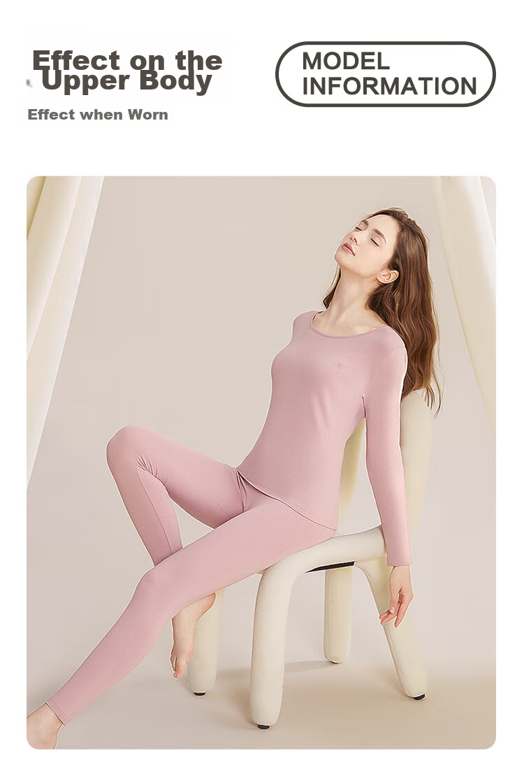 Hodohome Women's Autumn Thermal Underwear Set, Soft Cloud Cotton Comfortable Elastic Base Layer, Warm Ladies' Underwear, Light Lavender Purple, Size 165/90 17