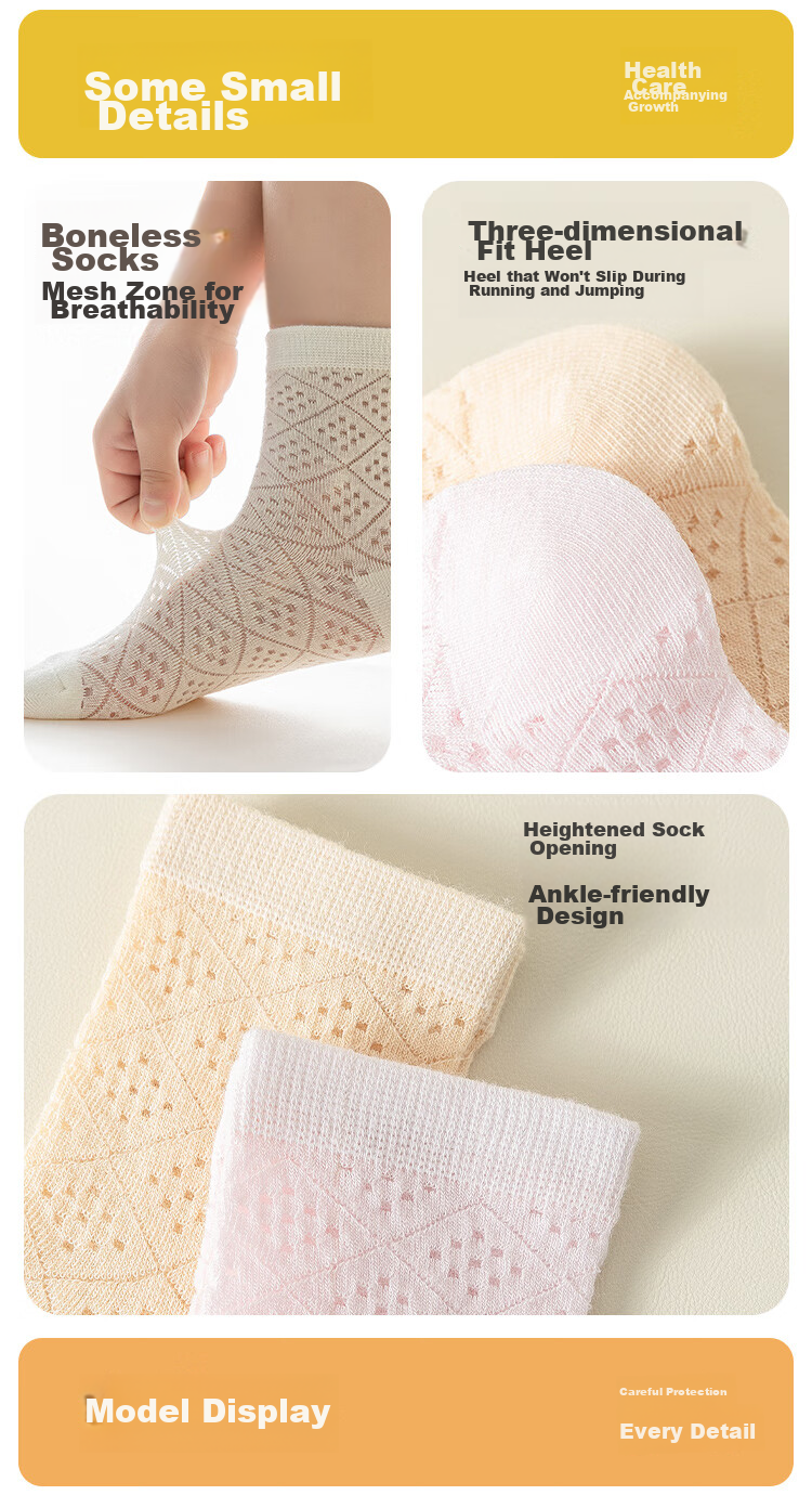 MiiOW Children's Socks, Summer Girls Thin Floral Mesh Cotton Socks, Highly Elastic Breathable Mid-Calf Sports Student Socks, 5 Pairs Pack 9