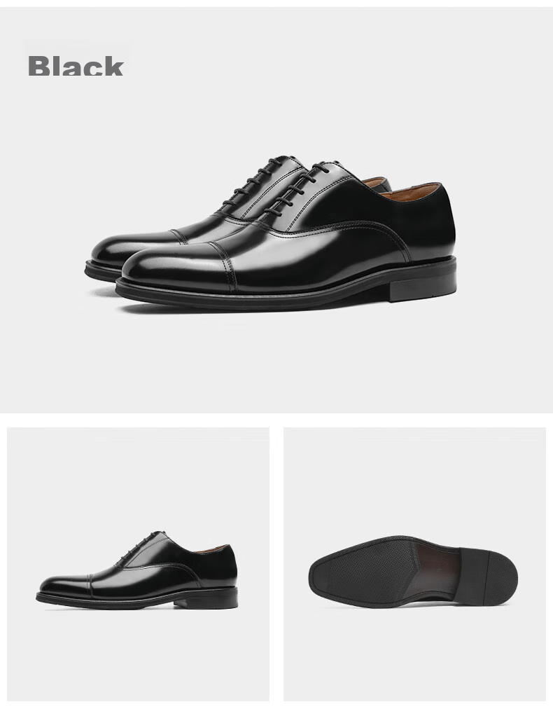 DES AI (DESAI) Three-Prong Men's Shoes, Business Formal Leather Shoes, Oxford Heightening British Wedding Shoes, Black, Size 43 17