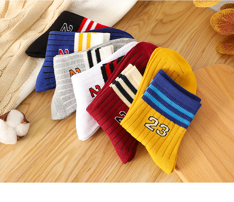 LangSha Children's Socks, Boys' Mid-Calf Socks, Cotton Breathable Baby Socks, Short Socks for Older Kids, 6 Pairs, Sports Digital Style 11