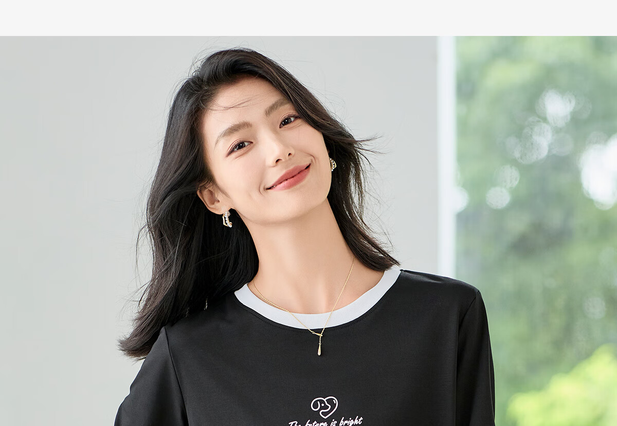 Chushen Women's Spring and Autumn Long Sleeve T-Shirt Pure Cotton Basic Loose Letter Print Crew Neck Top S143T2013 2