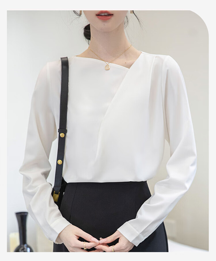 FitonTon Women's Shirt, Autumn And Winter Design, Niche Versatile Blouse, Stylish And Mature Satin Top, Professional Puff Long-Sleeve Blouse 12