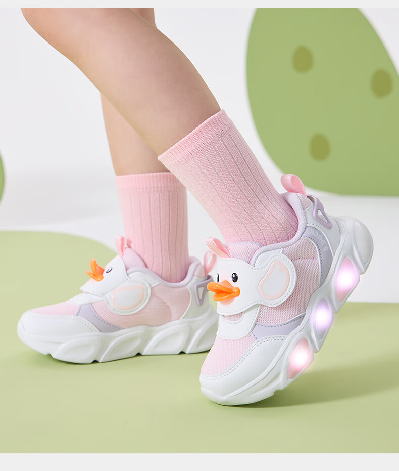 B.Duck Children's Walking Shoes, Girls' Light-Up Shoes, Boys' Glow-In Sneakers, Model 6868, Blue And White, Size 30 8