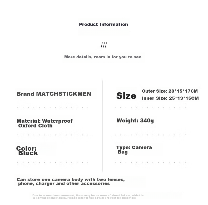 Matchstick Men FC-8811 Shoulder Digital Camera Bag DSLR Bag with One Camera And Two Lenses (Black) 9