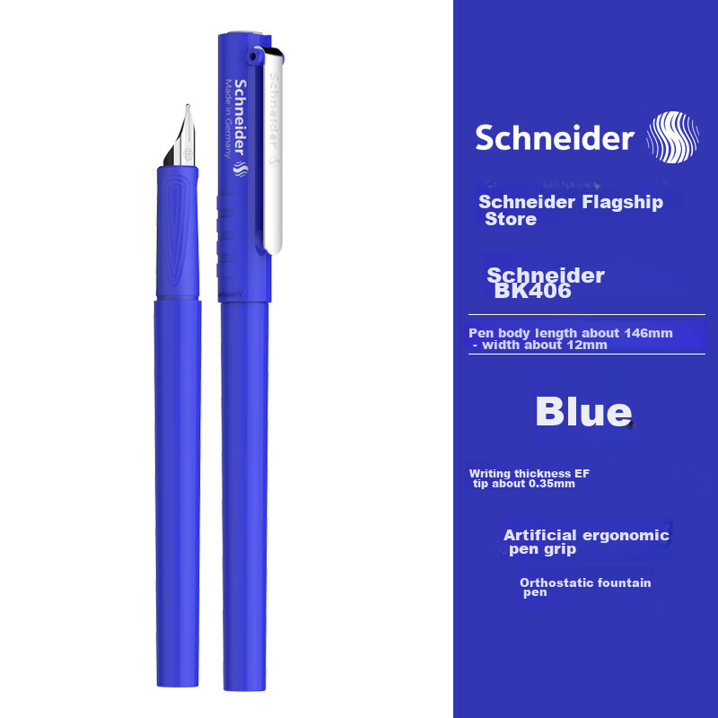 Schneider Fountain Pen for Students And Adults, Handwriting Practice Pen for Boys And Girls in Grades 3-4, Signature Ink Pen with EF Nib, BK406-Blue 161803H