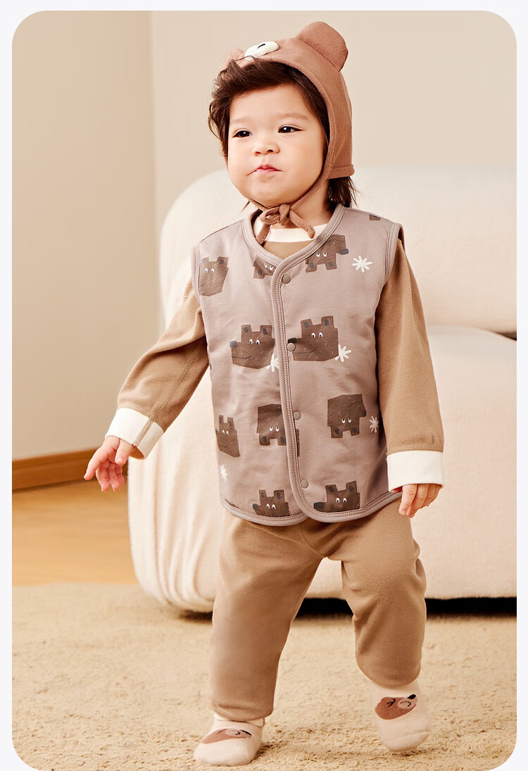 Minibala Padded Baby Warm Vest Unisex Infant Skin-friendly Printed Homewear Autumn Winter 14