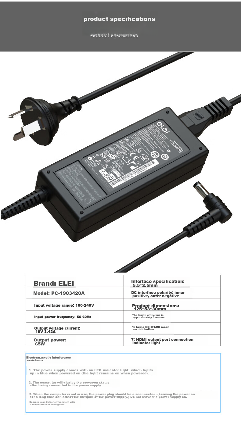 Elei Charger Compatible with Acer Laptops, 4741g/750g Adapter, 19V 4.74A 90W Computer Power Supply, 5.5*1.7 Portable Model 12