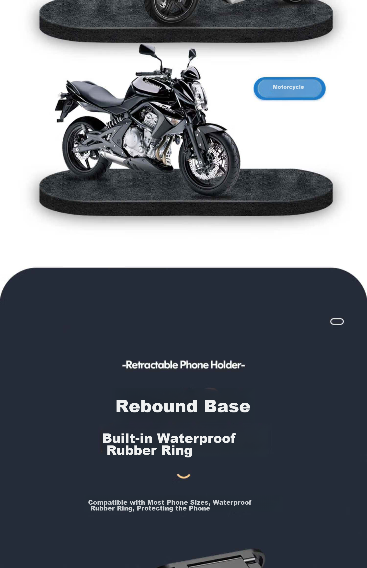 Beiteng Motorcycle Phone Holder, Electric Bike Motorcycle Bicycle Sealed Sensitive 360° Adjustable Handlebar Waterproof 19