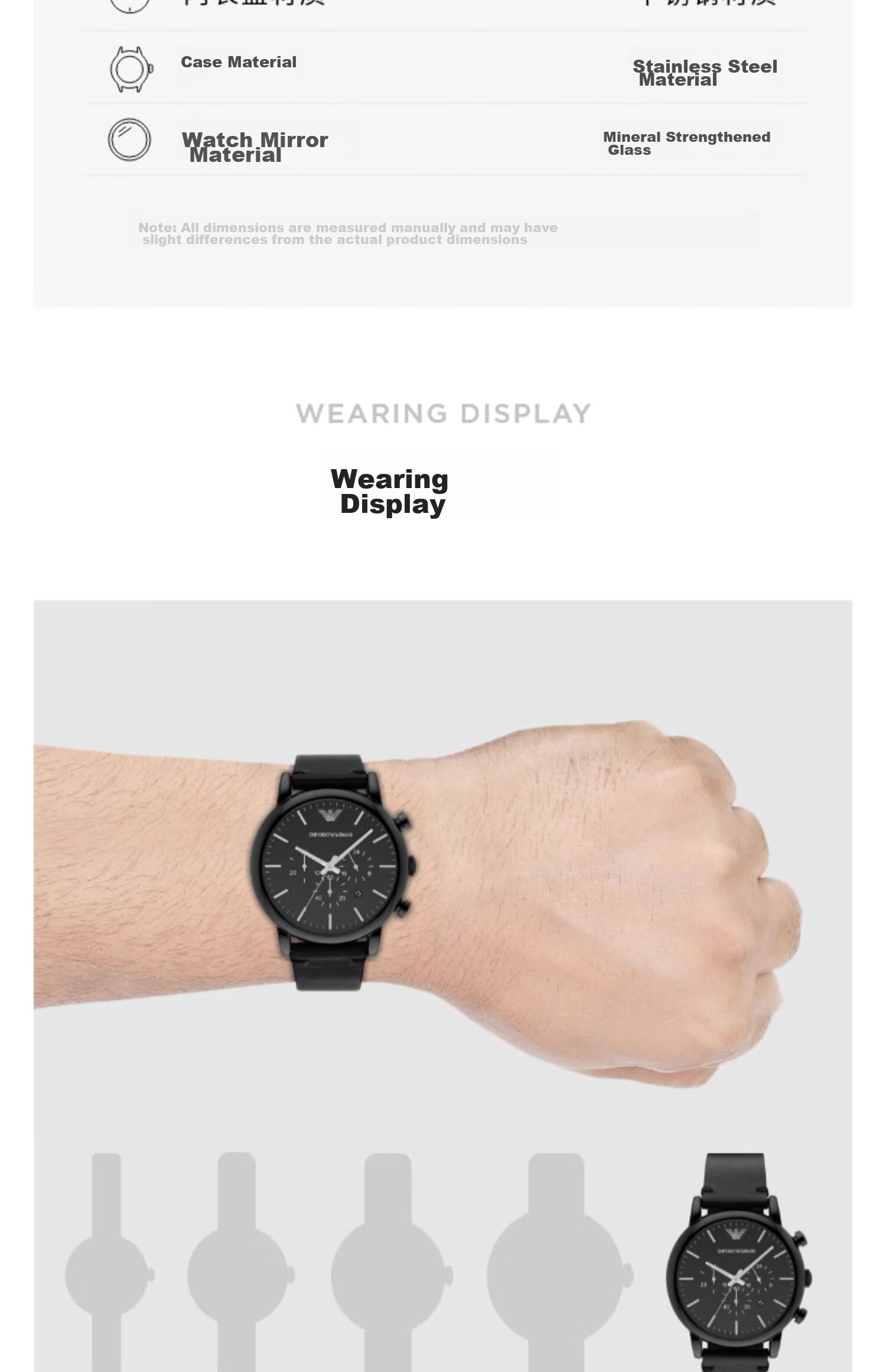 EMPORIO ARMANI Men's Black Knight Series Watch, Glossy Black Leather Strap Casual Quartz Watch Birthday Gift AR1918 5