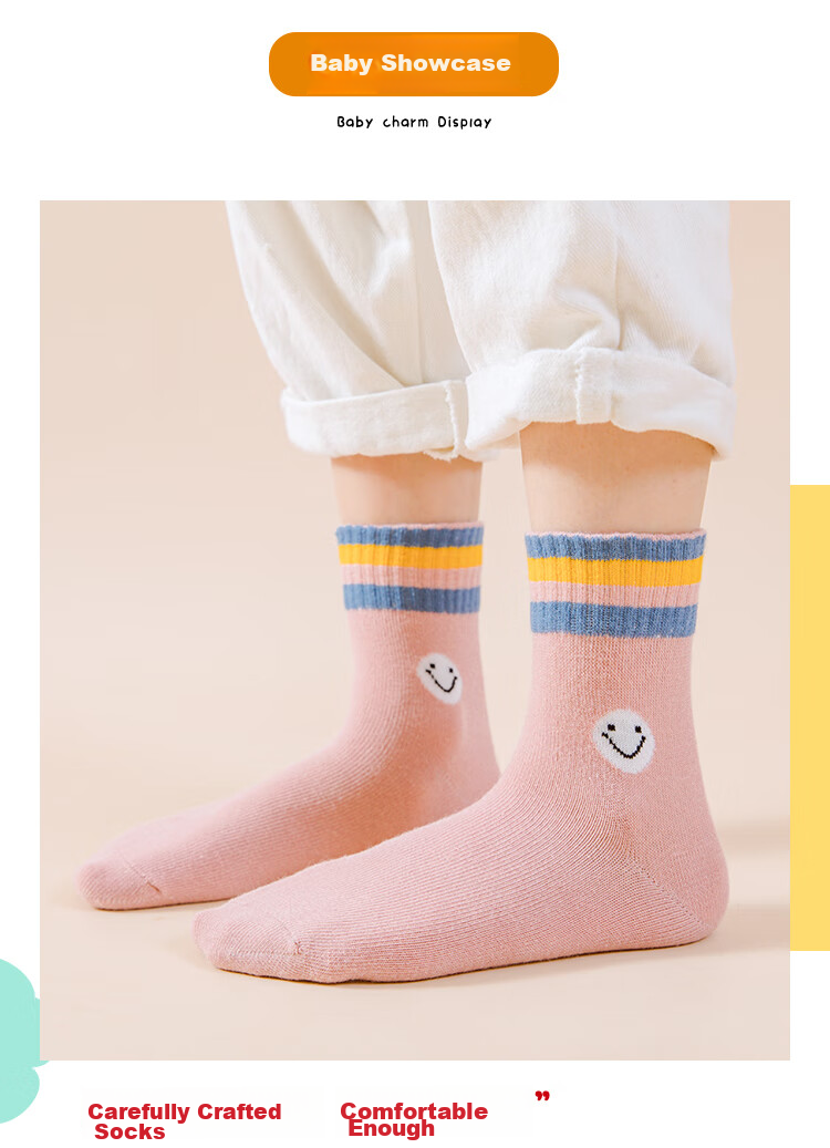 LangSha Children's Socks, Spring And Autumn Thin Style, Girls' Socks, Mid to Big Kids' Student Baby Socks, Mid-Calf Cotton Socks, 5 Pairs Per Pack 9