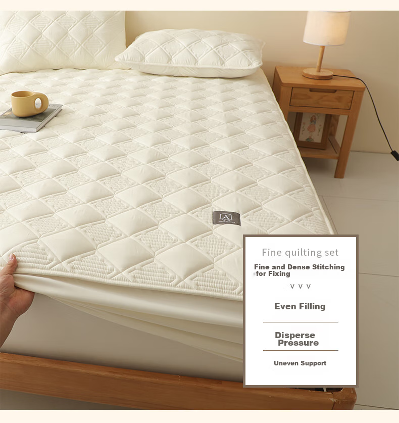 Grace Class A Antibacterial Soybean Cotton Quilted Fitted Sheet, Washable, Thickened Mattress Protector, White, 1.8m 8