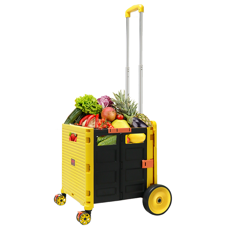 SELORSS Foldable Hand Cart Elderly Shopping Cart Small Trolley Shopping Cart Pull Cart Push Cart Large Wheel Yellow BY06-F