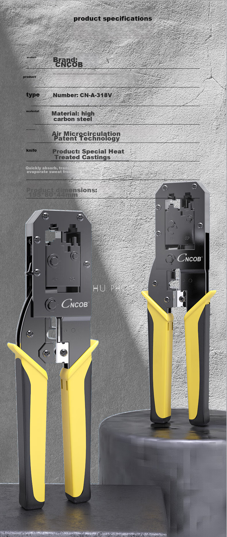 CNCOB Cat6 Ethernet Cable Crimper Set, Labor-Saving Ratchet Spring Design, Dual-Use Stripping And Cutting Pliers, Network Telephone RJ45 Connector Crimping Tool CN-A 17