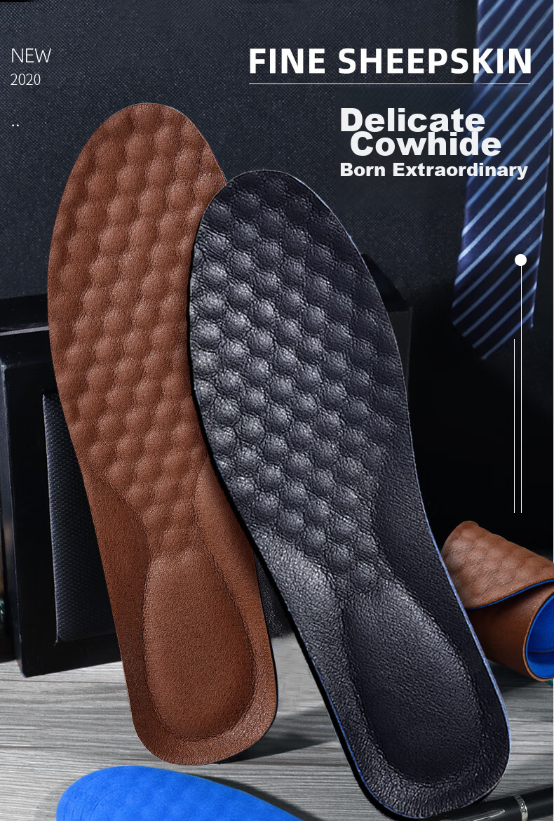 RENBEN Leather Shoe Insoles for Men, Thick Cowhide Business Breathable Comfortable Sweat-Absorbing Shock-Absorbing Insoles 5029 Brown Size 41-42 1