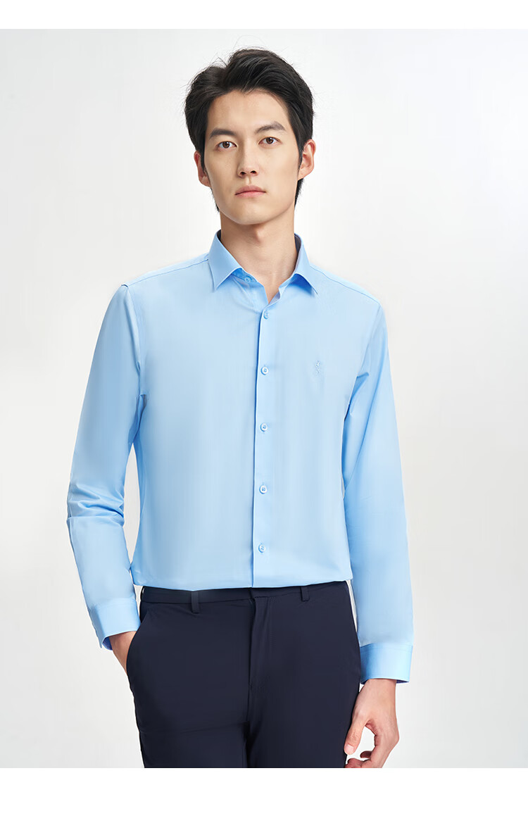 TRIES [Celebrity Style] Men's Long-Sleeve Shirt, Solid Color Business Style for All Seasons, Multi-Color Spring And Autumn Embroidered Work Shirt 15