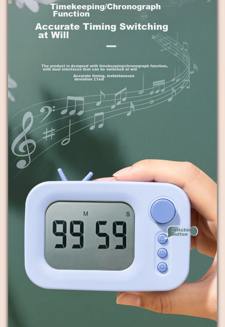 Deli Cute Cartoon Alarm Clock Thermometer, Back-To Gift for Students And Children, Blue LE104 5
