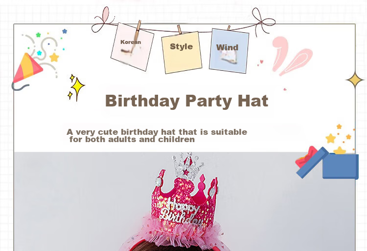Ounizi Birthday Hat, Crown Headband, Birthday Scene Decoration, Girl's Birthday Props, Atmosphere Party Decorations, Happy Birthday 1