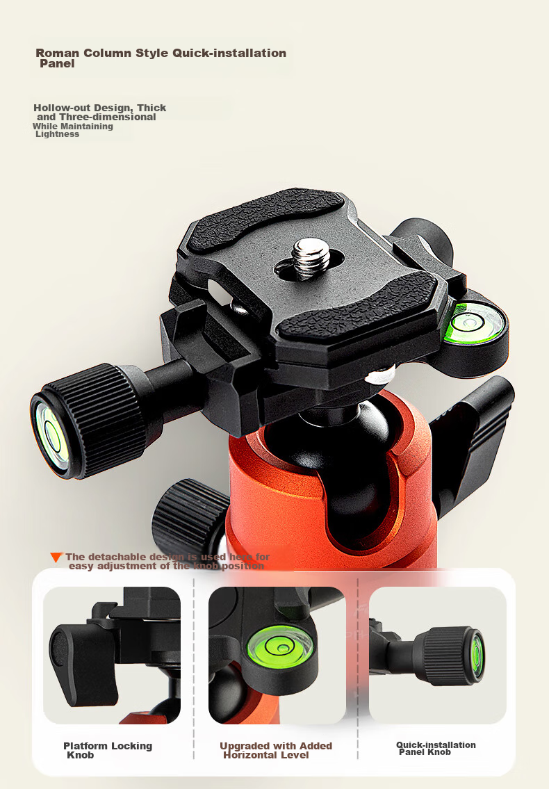 Fotopro 42QR, 3/8 Screw Hole, Dual Panoramic 360-Degree Rotation Camera Tripod Head, Compatible with Leica Cameras, Matte Gray Color 8